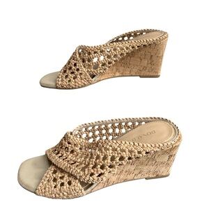 Donald J. Pliner Beige Woven Cork Wedge Mules